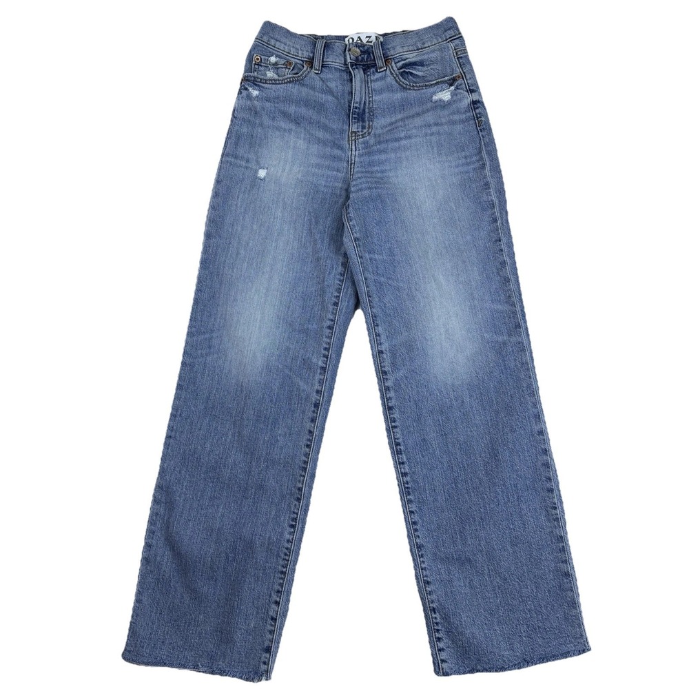 DAZE High Rise Straight Leg Raw‎ Hem Jeans Size 25 Distressed Cropped Denim